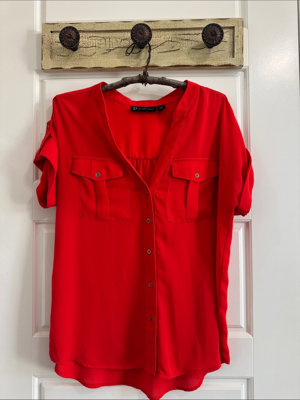 New York & Company Orange Button-Front Utility Shirt